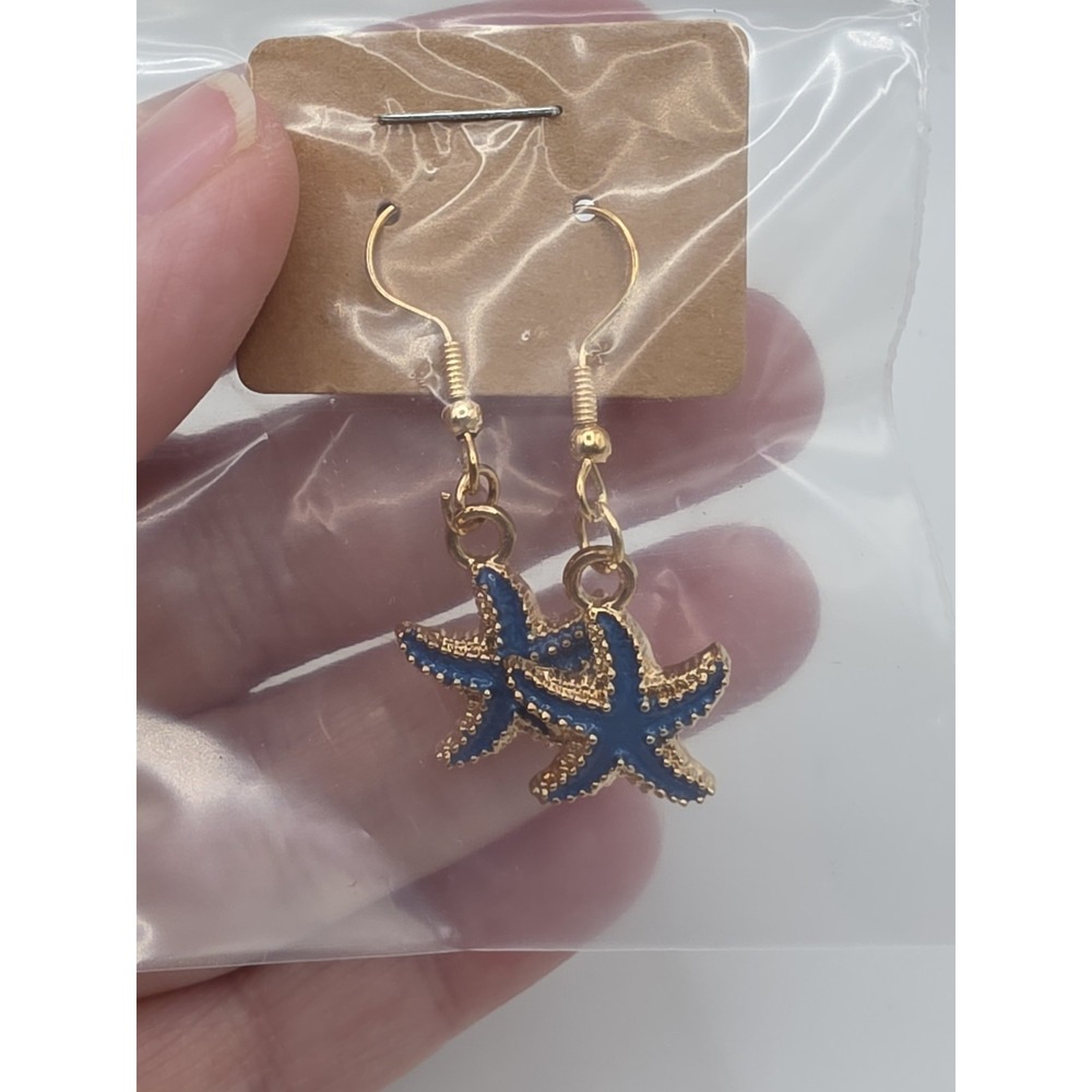 Blue Starfish Dangle Earrings Beach Ocean Sea Lover